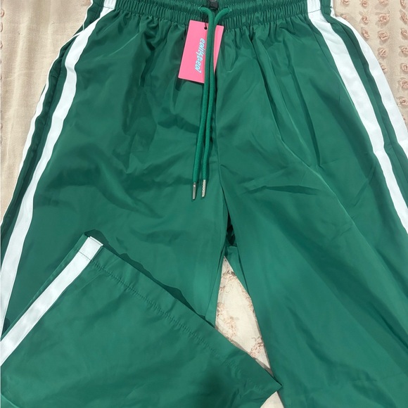 Edikted Green Track Pants with White Stripes - Picture 2 of 4